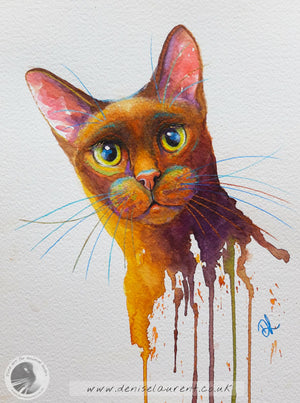 The Bird Watcher  Brown Cat Watercolour Painting
