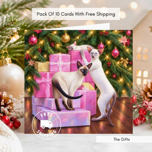 Pack Of 10 Siamese Cat Christmas Cards