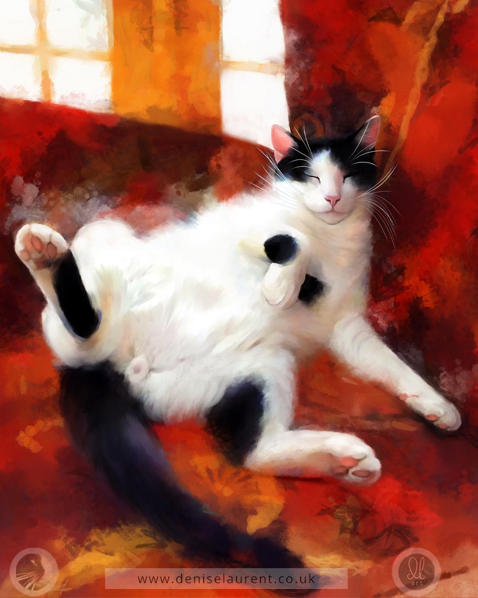 The Reclining Muse - Black & White Cat Print