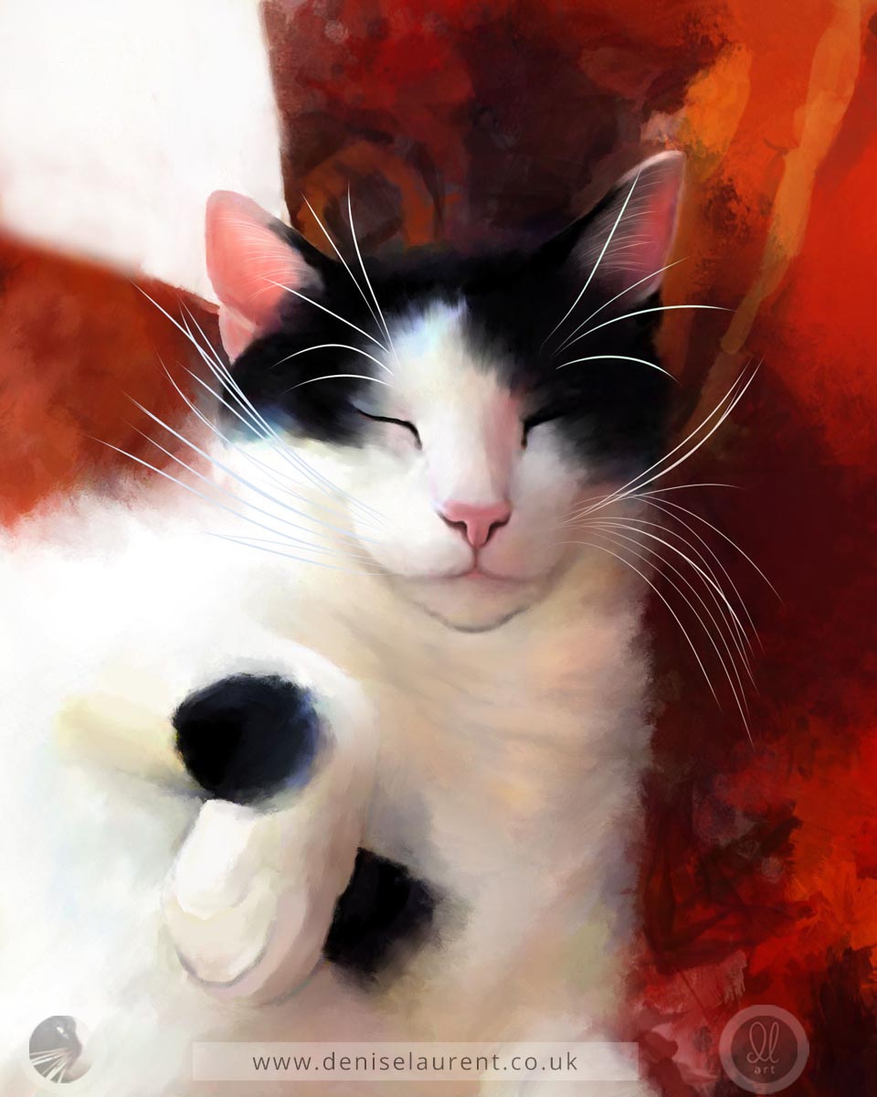 The Reclining Muse - Black & White Cat Print