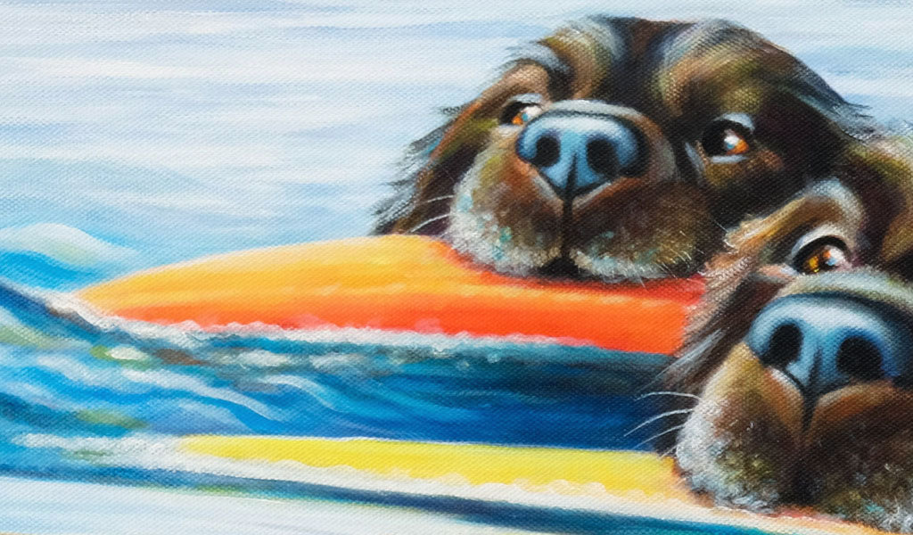 The Swimmers - Black Labrador Painting