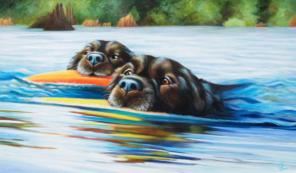 The Swimmers - Black Labrador Painting
