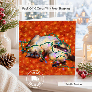 Pack Of 10 Siamese Cat Christmas Cards