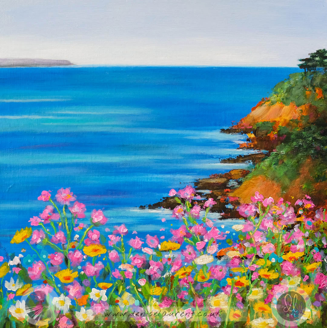 Wild Flowers On The Cliff Path - 12x12" Landscape Painting