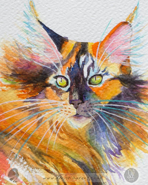 Windswept Tortie -  18"x12" Watercolour Painting