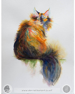 Windswept Tortie -  18"x12" Watercolour Painting