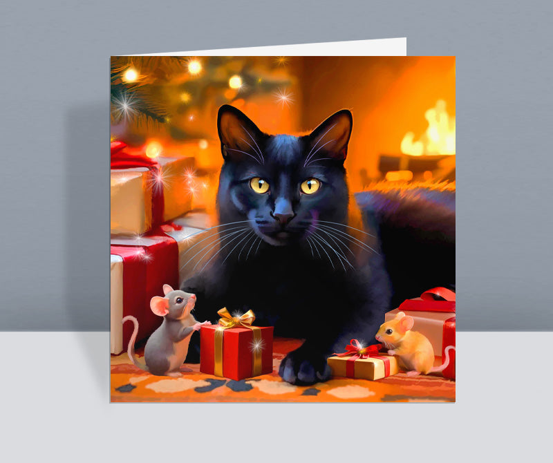 Fireside Friends - Black Cat Christmas Card