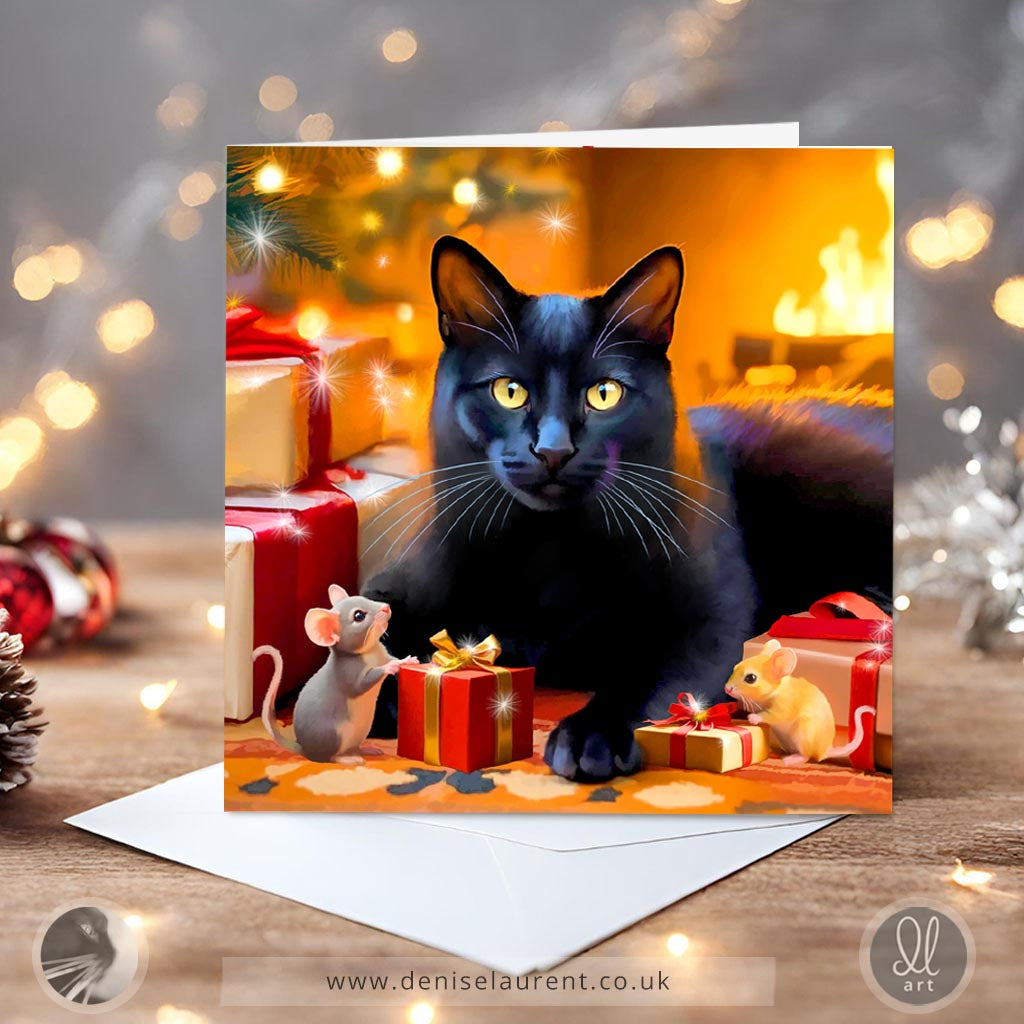 Fireside Friends - Black Cat Christmas Card