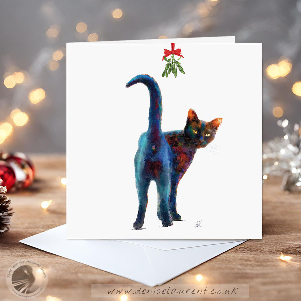 Give Us A Kiss - Cheeky Cat Christmas Card