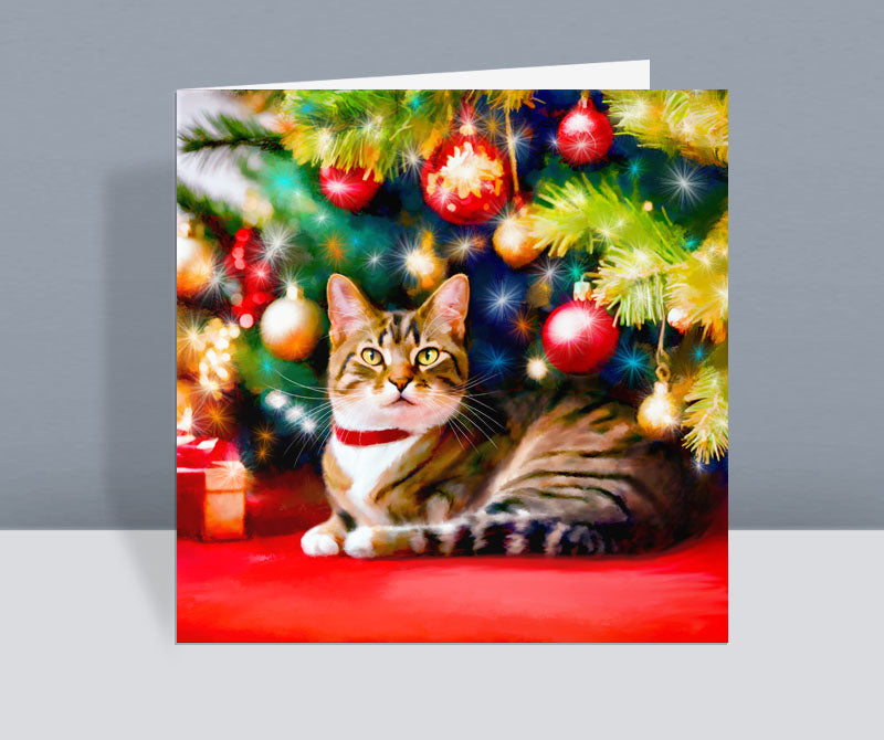 Under The Tree - Tabby Cat Christmas Card