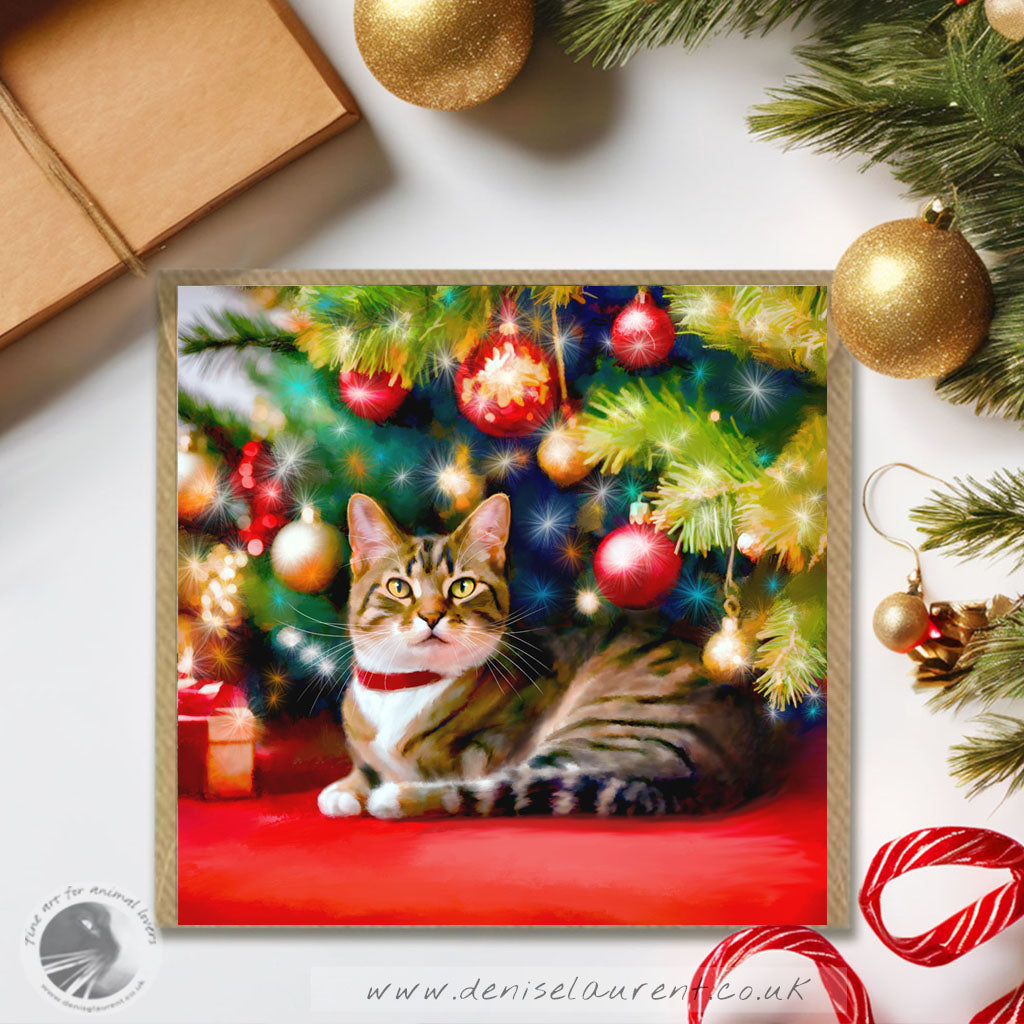 Under The Tree - Tabby Cat Christmas Card