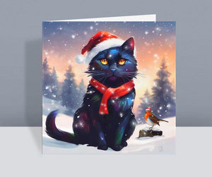 Frosty Fun With Friends - Black Cat Christmas Card