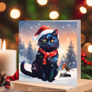 Frosty Fun With Friends - Black Cat Christmas Card