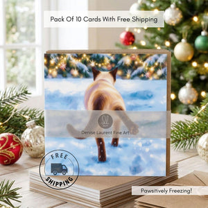 Pack Of 10 Pawsitively Freezing! Siamese Cat Christmas Cards