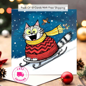 Sleigh Ride - Cat Christmas Card