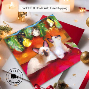 Christmas Baubles - Siamese Cat Christmas Card
