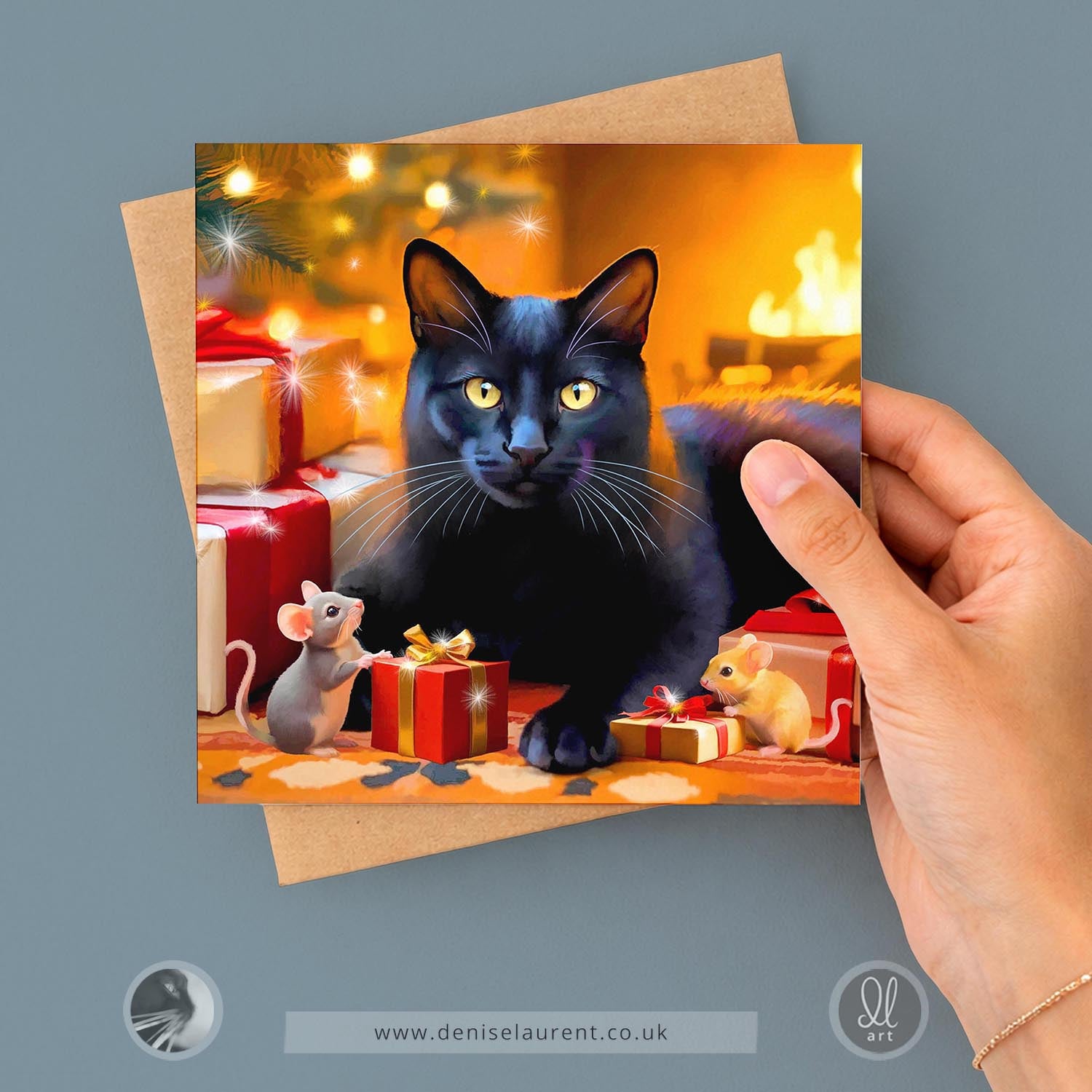 Pack Of 10 Fireside Friends Black Cat Christmas Cards