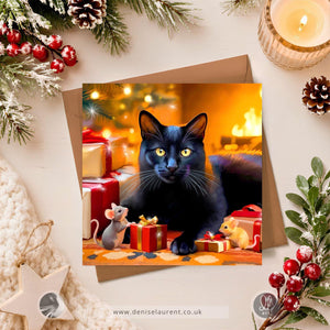 Fireside Friends - Black Cat Christmas Card