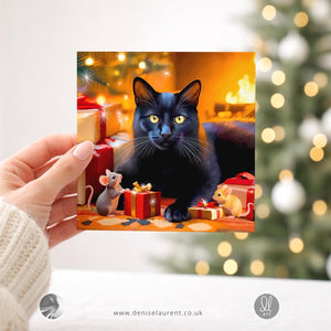 Fireside Friends - Black Cat Christmas Card
