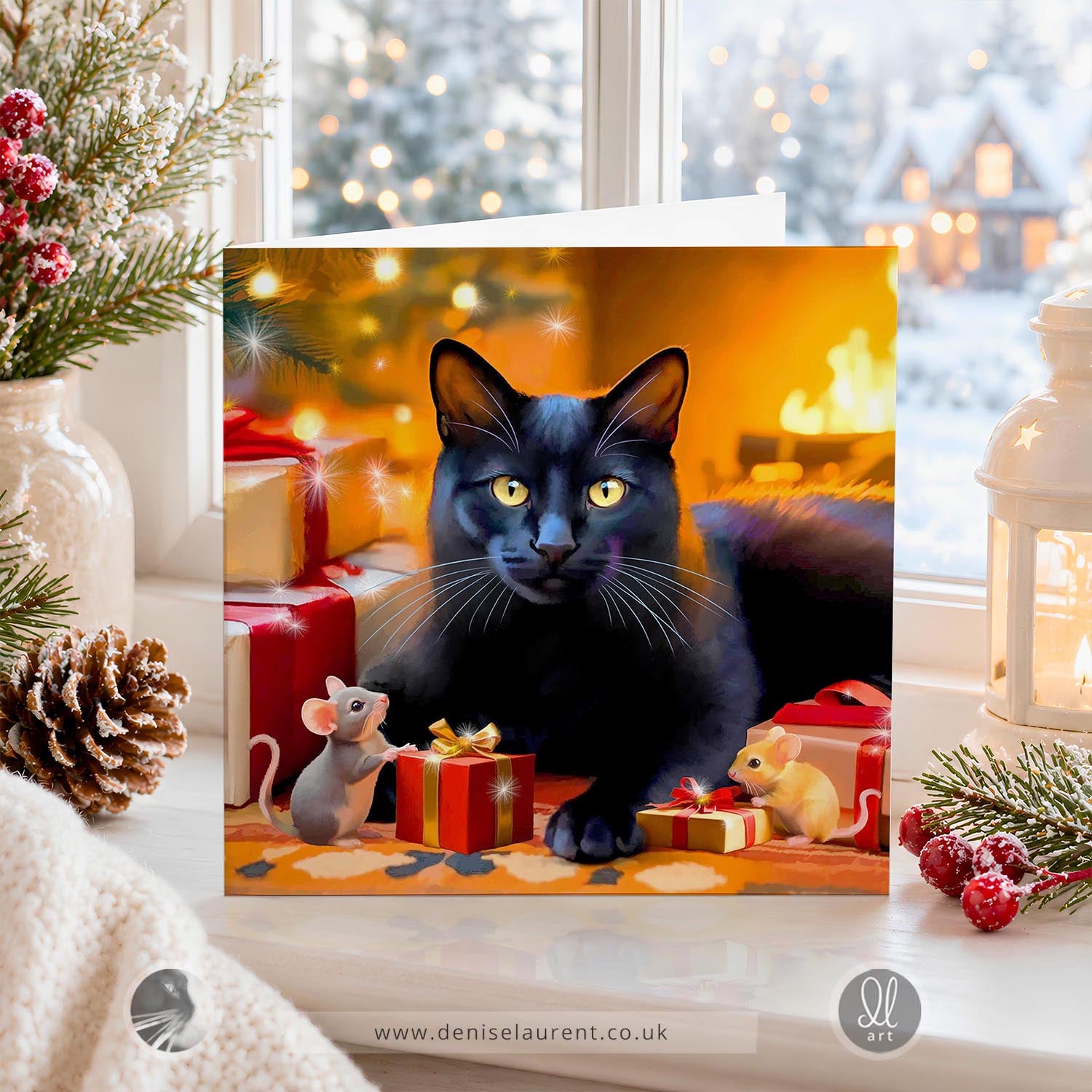 Fireside Friends - Black Cat Christmas Card
