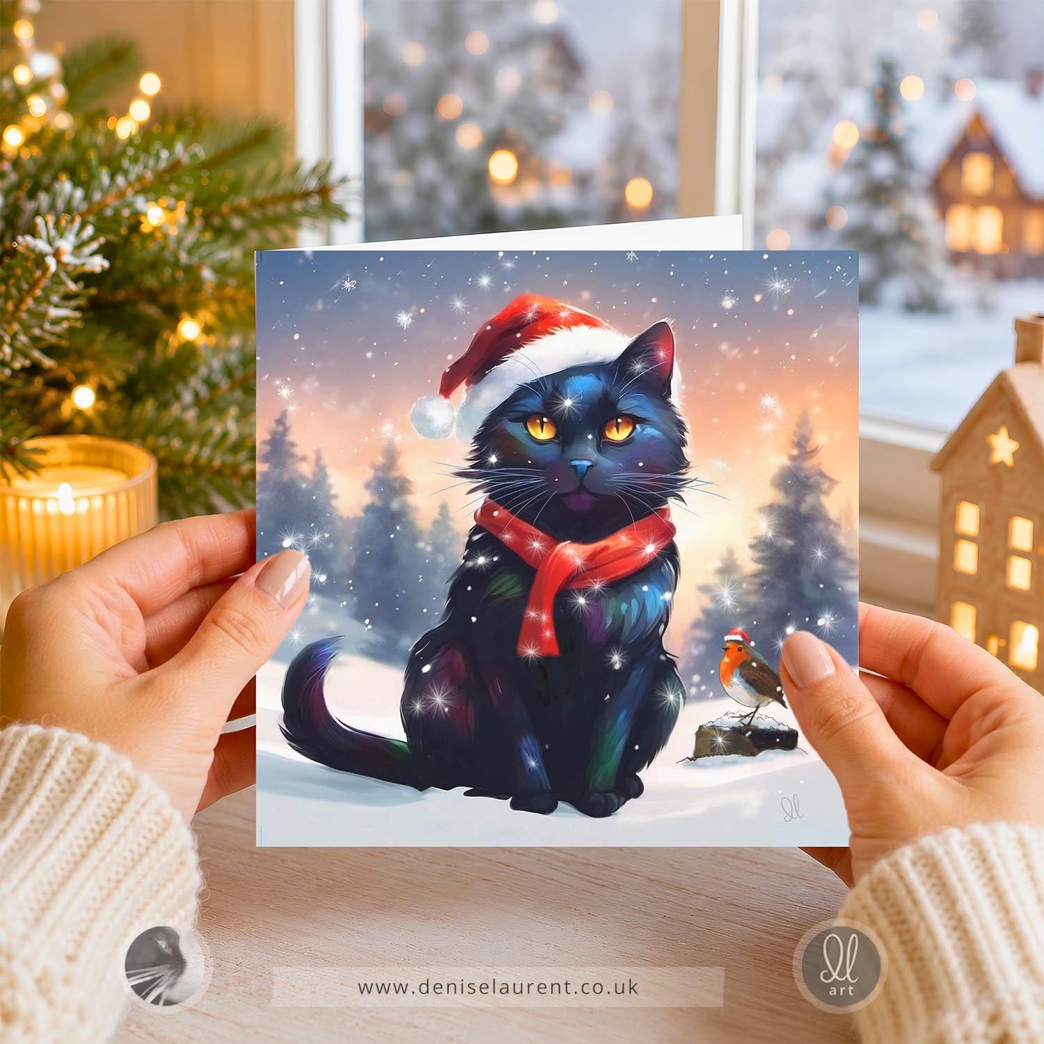 Pack Of 10 Frosty Fun With Friends Black Cat Christmas Cards