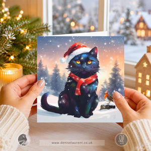 Pack Of 10 Frosty Fun With Friends Black Cat Christmas Cards