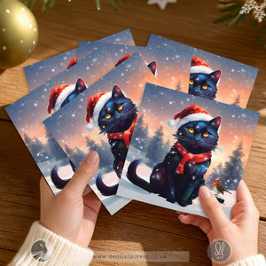 Pack Of 10 Frosty Fun With Friends Black Cat Christmas Cards
