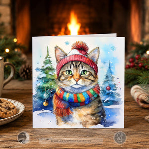 Pack of 10 Meowy Christmas Tabby Cat Christmas Cards