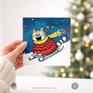 Sleigh Ride - Cat Christmas Card