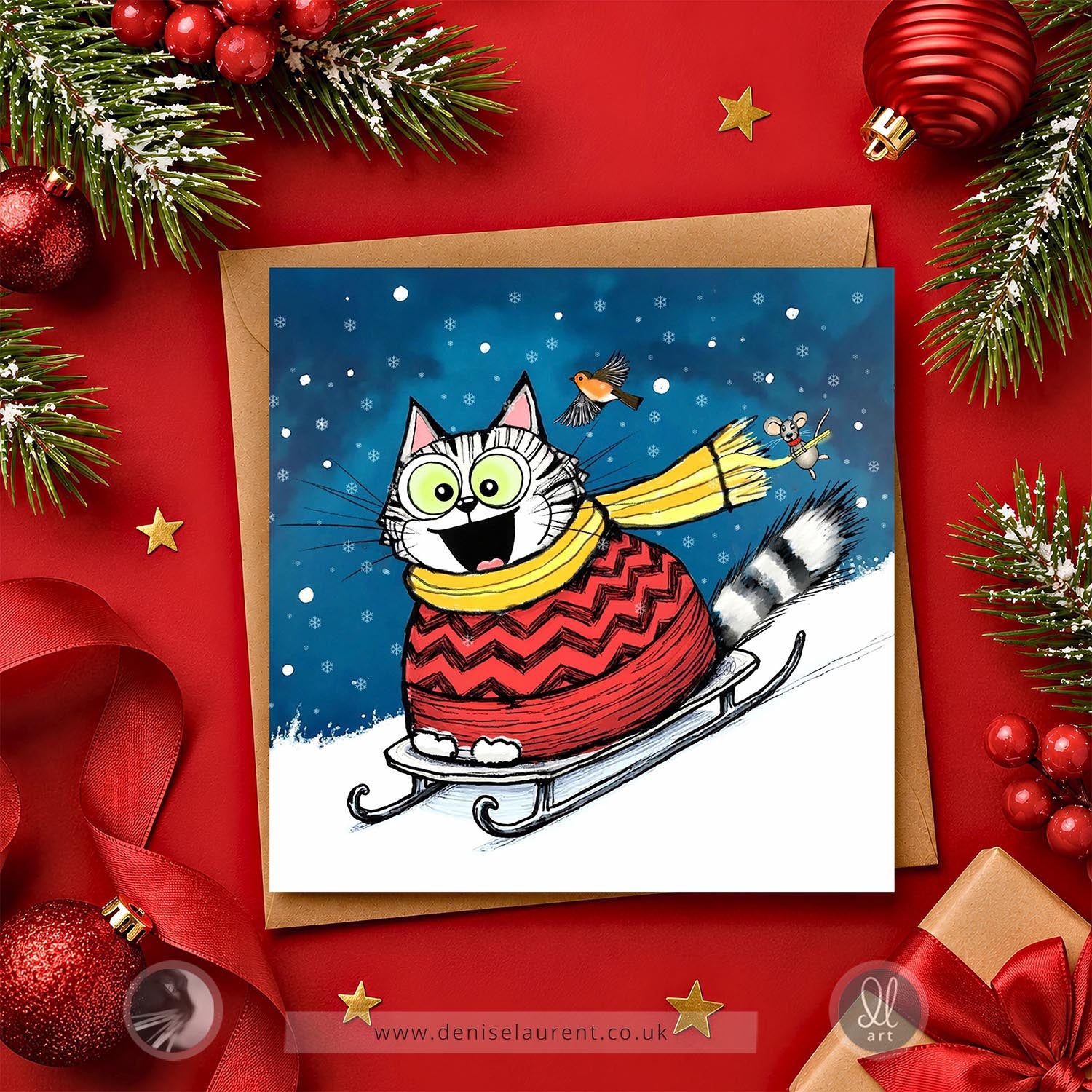 Sleigh Ride - Cat Christmas Card