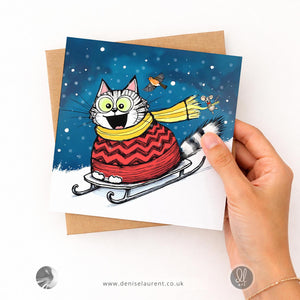Sleigh Ride - Cat Christmas Card