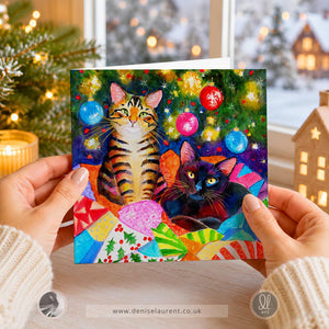 We Started Without You - Black & Tabby Cat Christmas Card