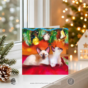 Christmas Baubles - Siamese Cat Christmas Card