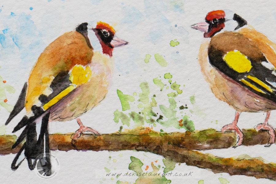 Goldfinches On A Branch - 11x7" watercolour Painting