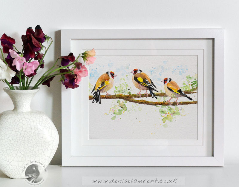 Goldfinches On A Branch - 11x7" watercolour Painting