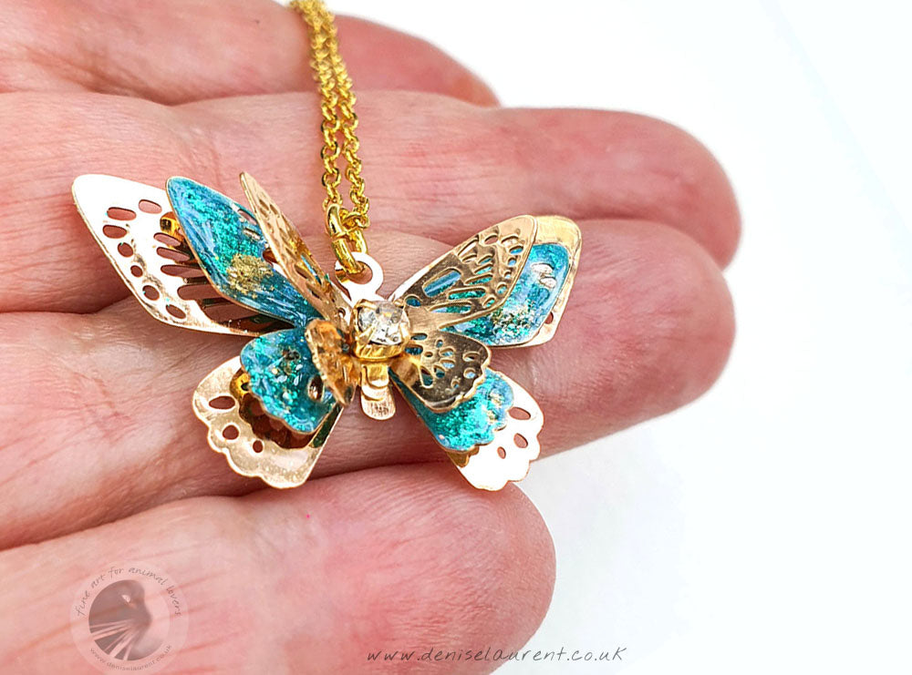Three Winged Butterfly Pendant - Turquoise