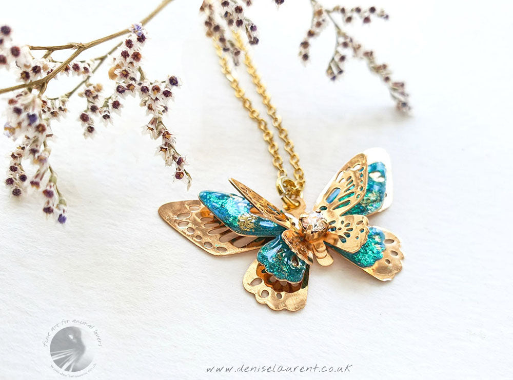 Three Winged Butterfly Pendant - Turquoise