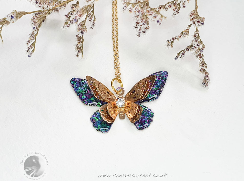 Three Winged Butterfly Pendant - Purple Fire