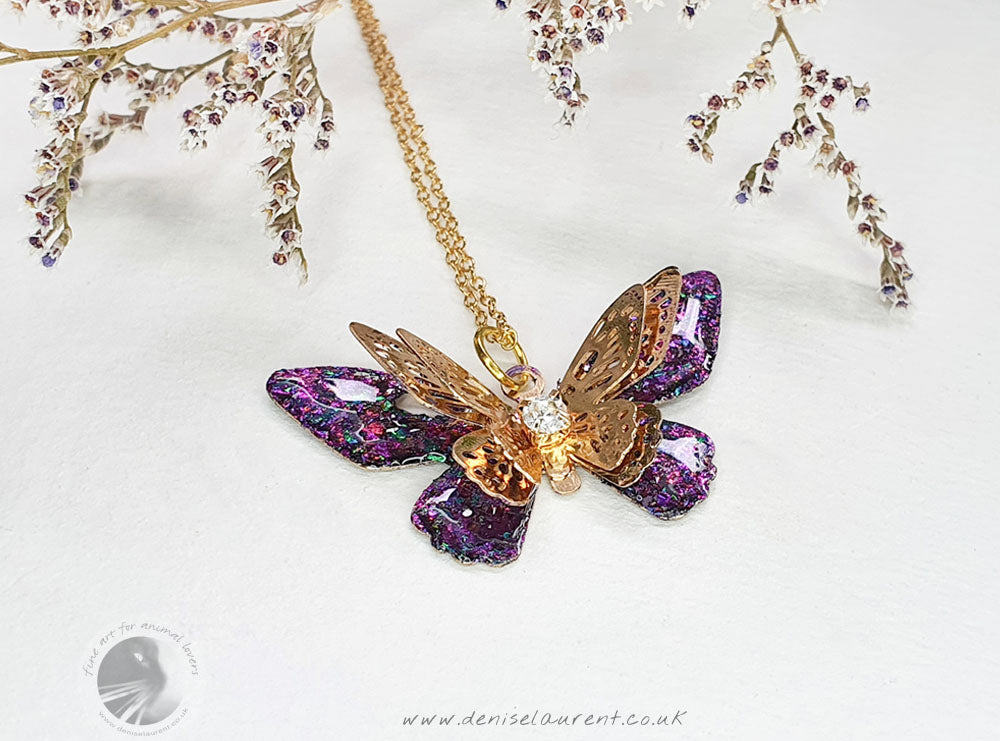Three Winged Butterfly Pendant - Purple Fire