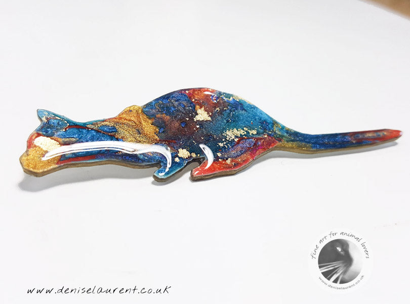 Crouching Blue Cat Brooch