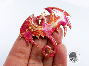 Dragon Brooch In Pink and Gold
