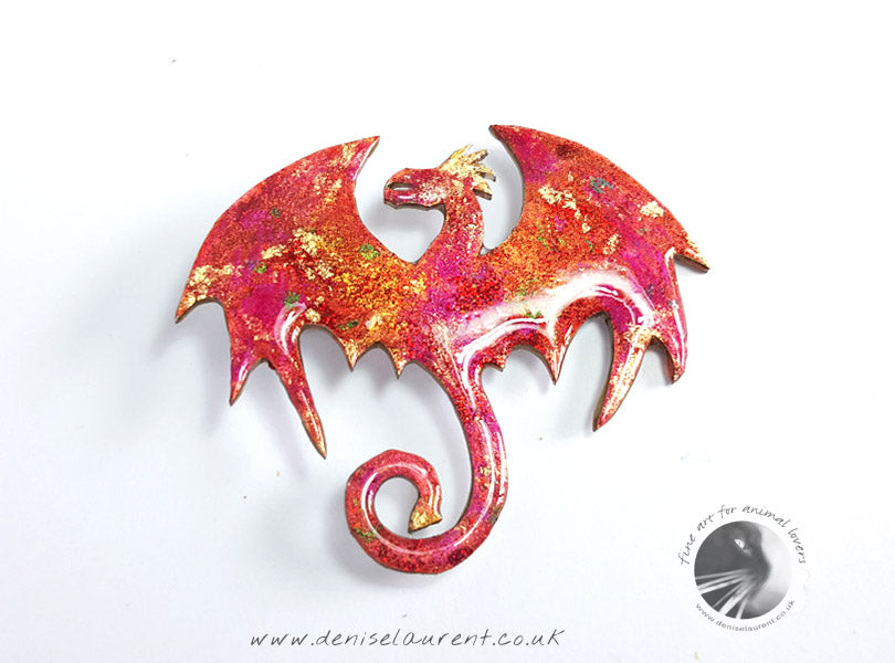 Dragon Brooch In Pink and Gold