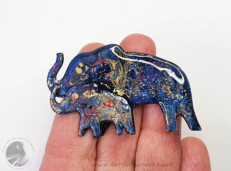 Elephant Mother And Child Brooch