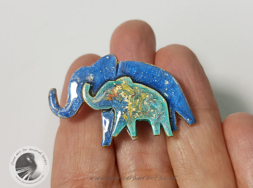 Elephant Mother And Child Brooch