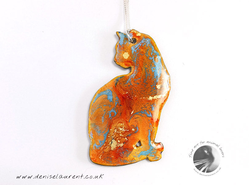 Elli Cat Necklace - Double Sided Blue Orange and Gold