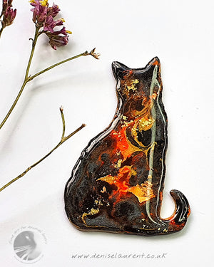 Puss Cat Brooch - Lava