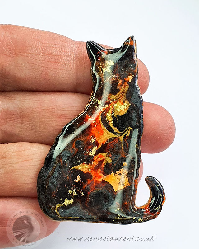 Puss Cat Brooch - Lava