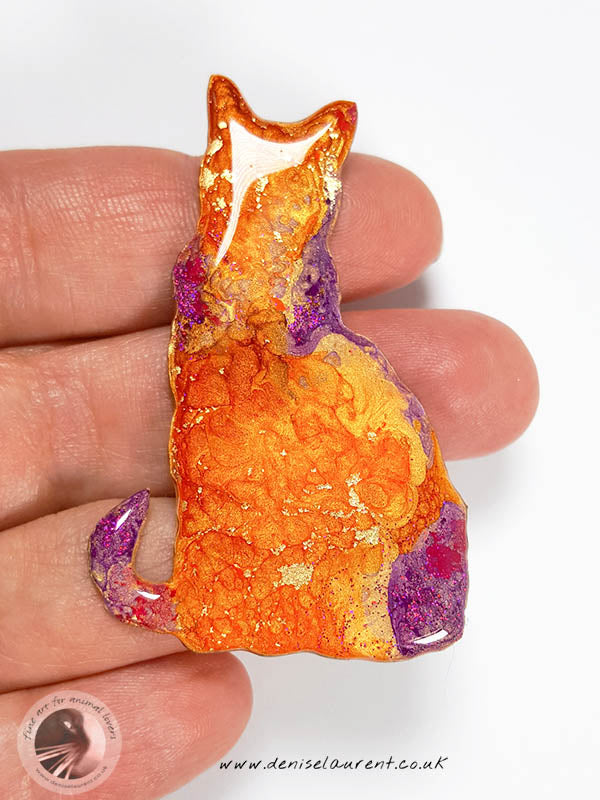 Puss - Orange Purple Cat Brooch