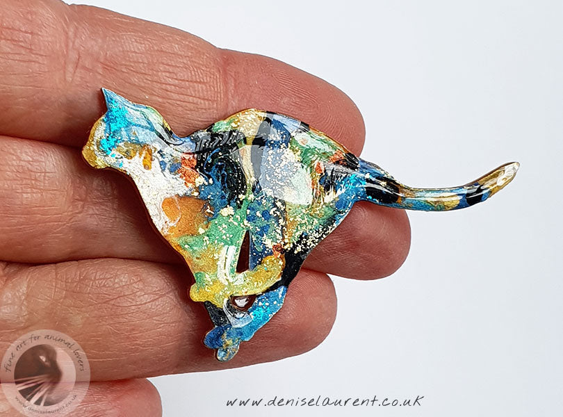 Running Tabby Cat Brooch