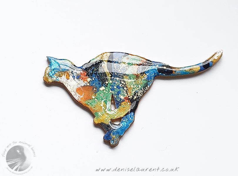Running Tabby Cat Brooch